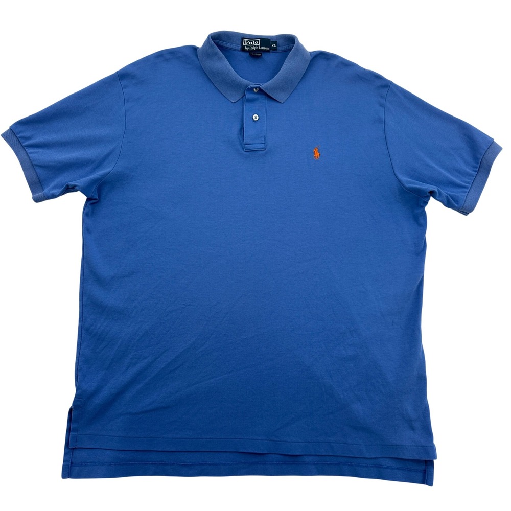 Polo Ralph Lauren Mens XL Blue Short Sleeve Cotton Polo Shirt Orange Pony Logo